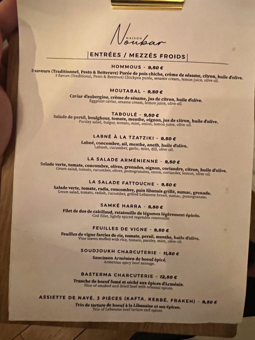 Restaurant Nubar menu 1