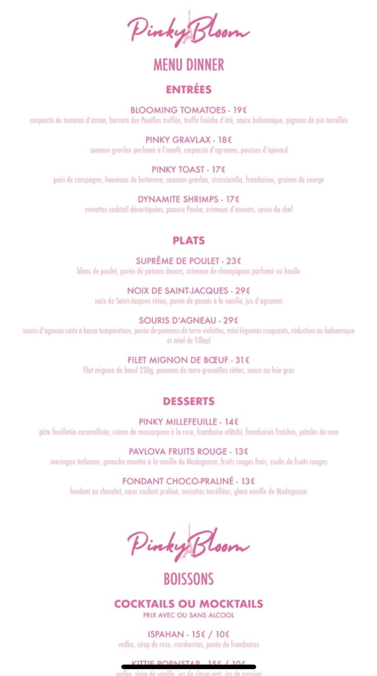 Pinky Bloom menu 1
