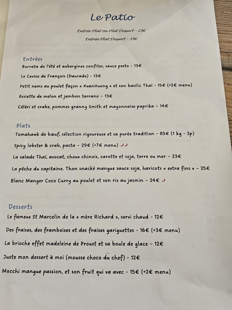Tigre La Garenne Colombes menu 2