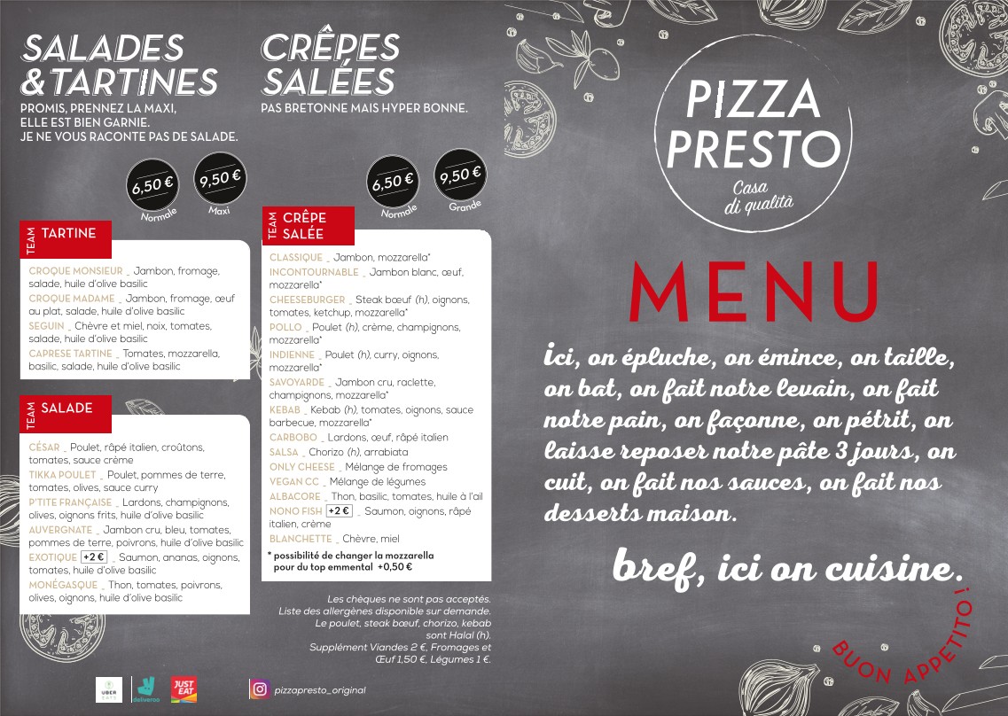 Pizza Presto - Pizzeria Paris 17 menu 1