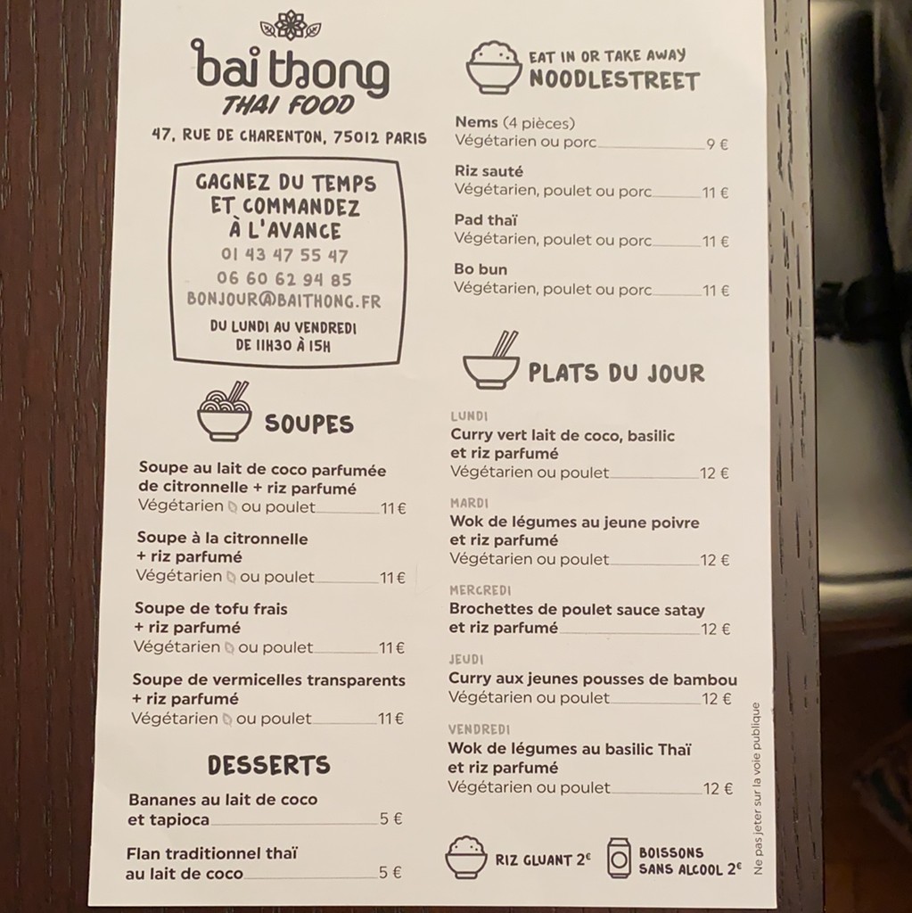 Bai Thong menu 1