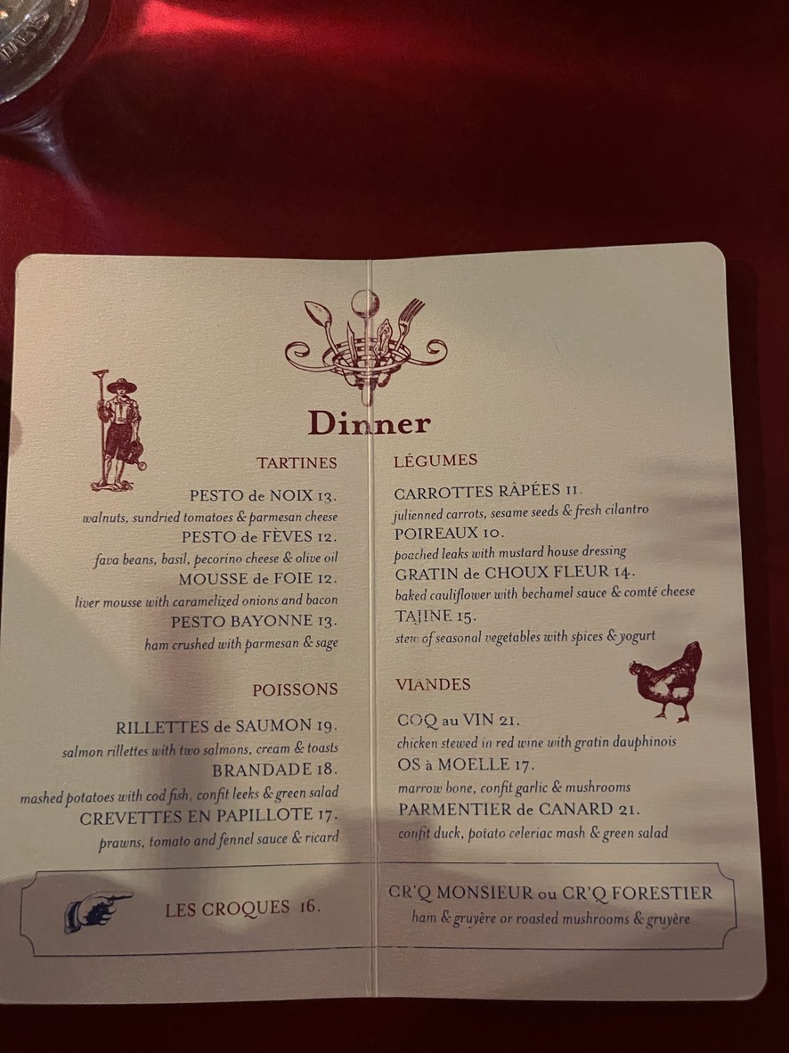 Buvette Paris menu 1