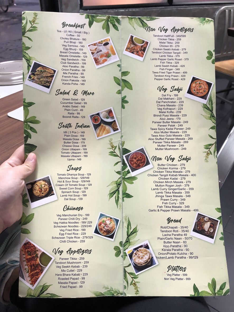 India Greens Restaurant menu 1
