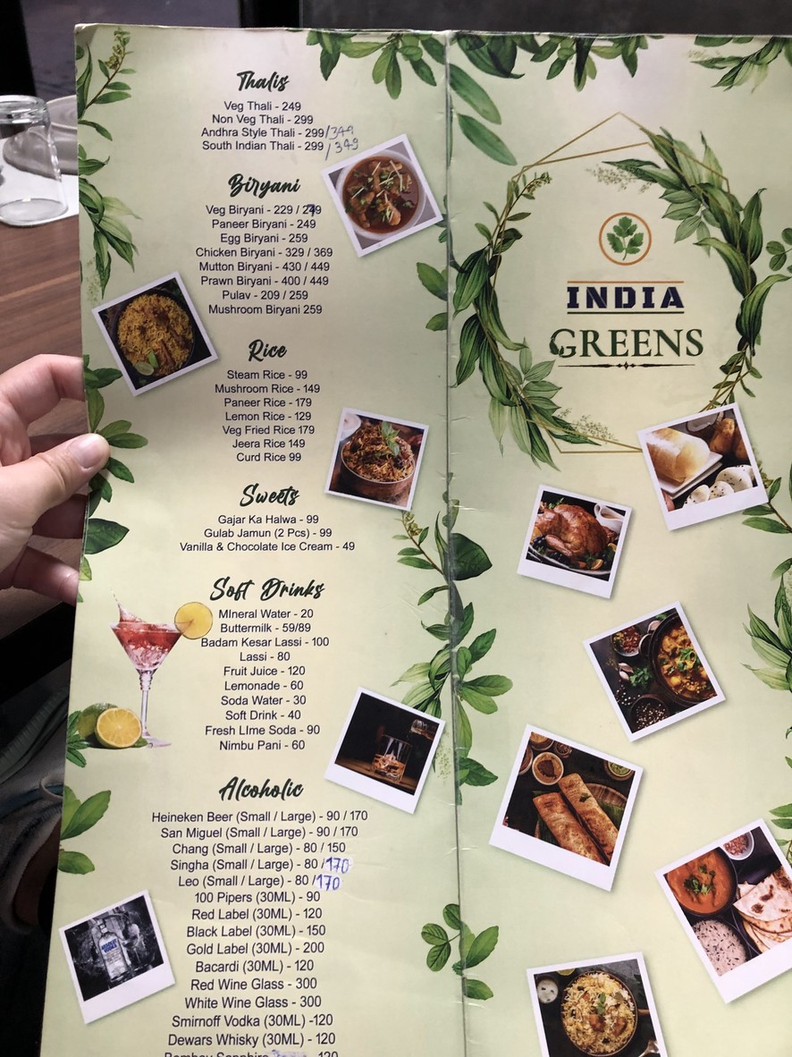 India Greens Restaurant menu 2