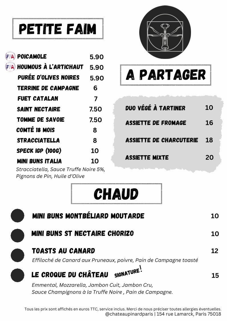 Château Pinard menu 1