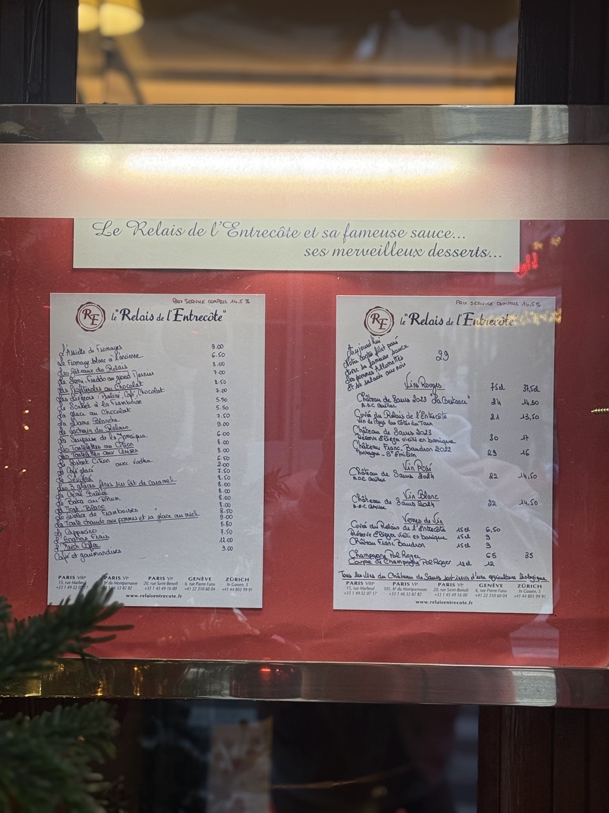 Le Relais de l'Entrecôte - Montparnasse menu 1