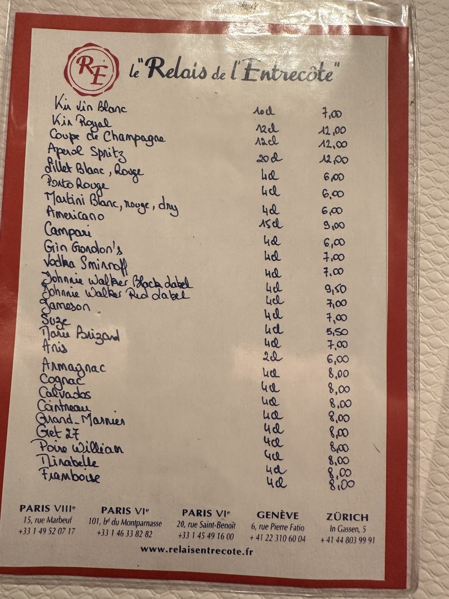 Le Relais de l'Entrecôte - Montparnasse menu 2