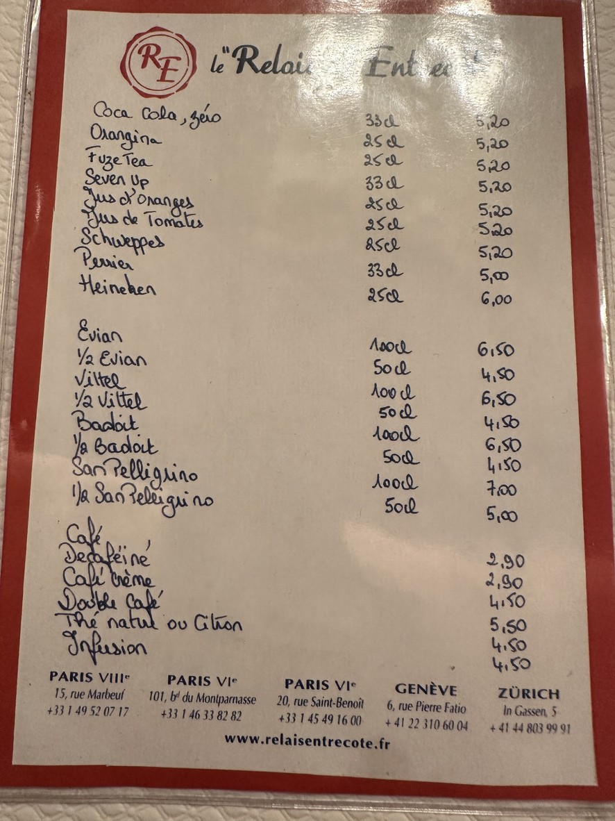 Le Relais de l'Entrecôte - Montparnasse menu 3