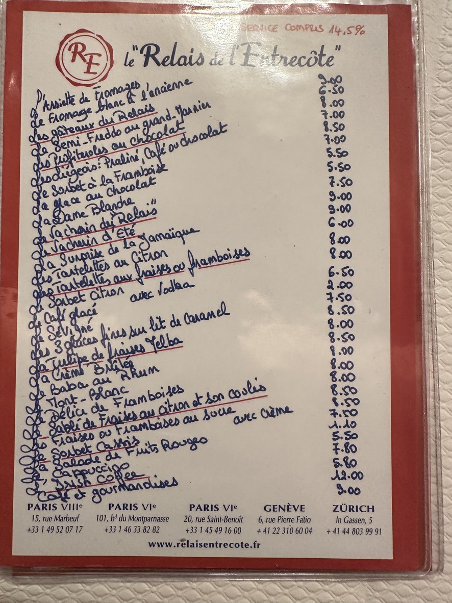 Le Relais de l'Entrecôte - Montparnasse menu 4