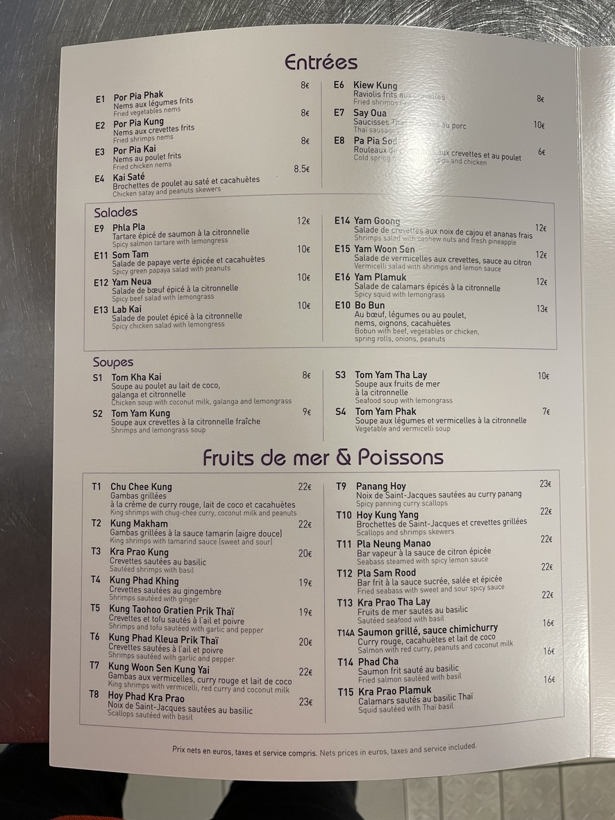 Mimi Thaï menu 1