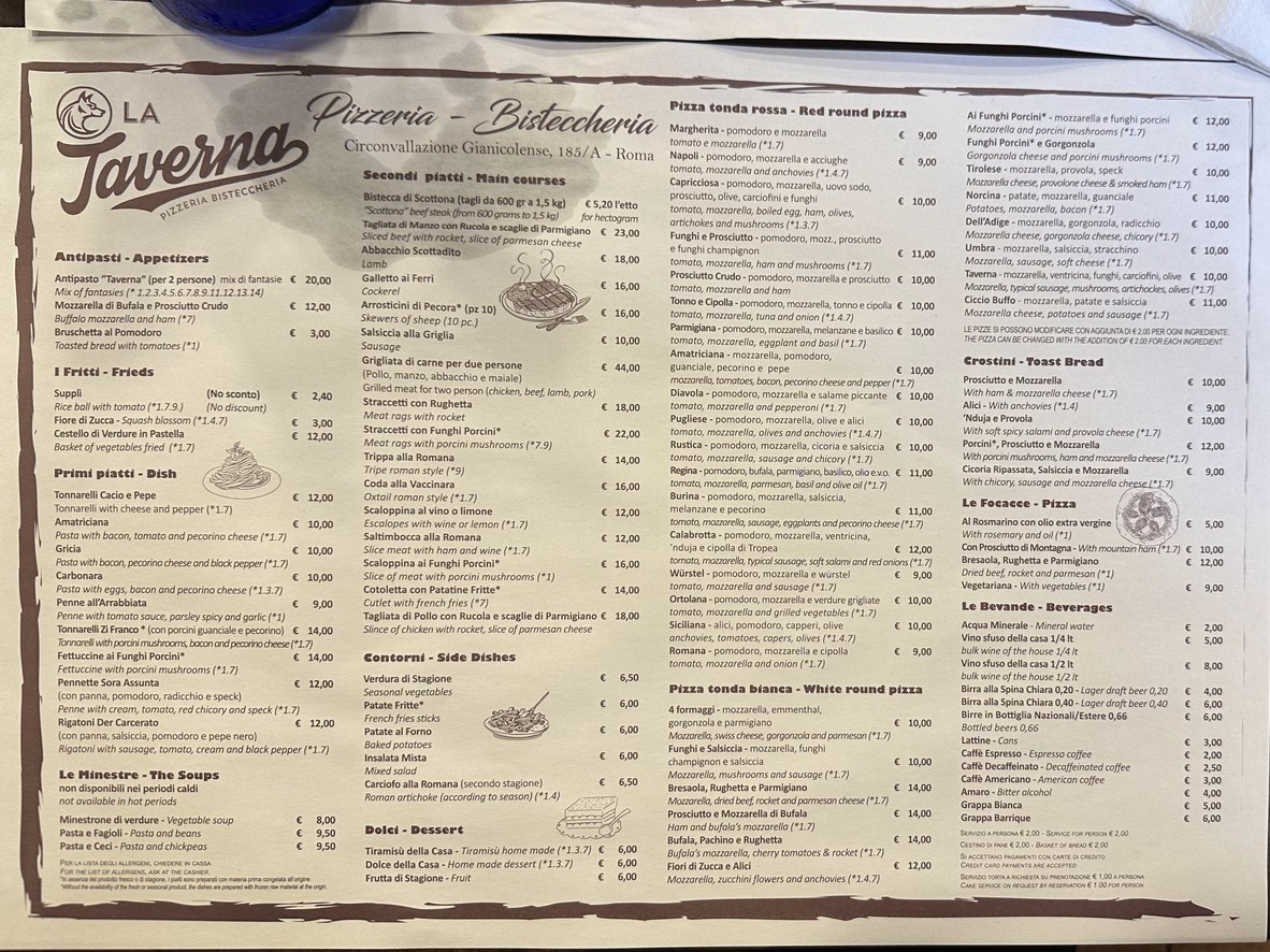 PIzzería Bisteccheria La Taverna menu 1