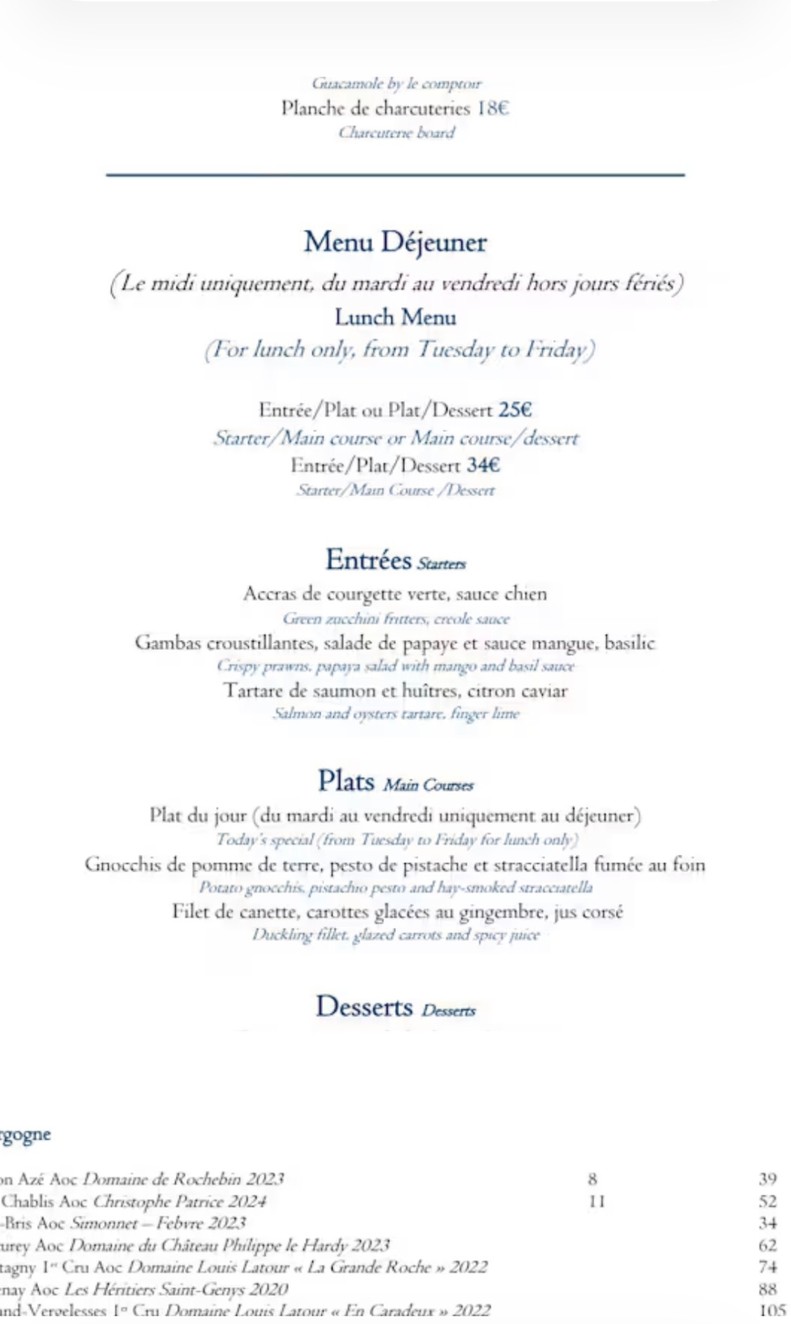 Le Comptoir des Fables menu 1