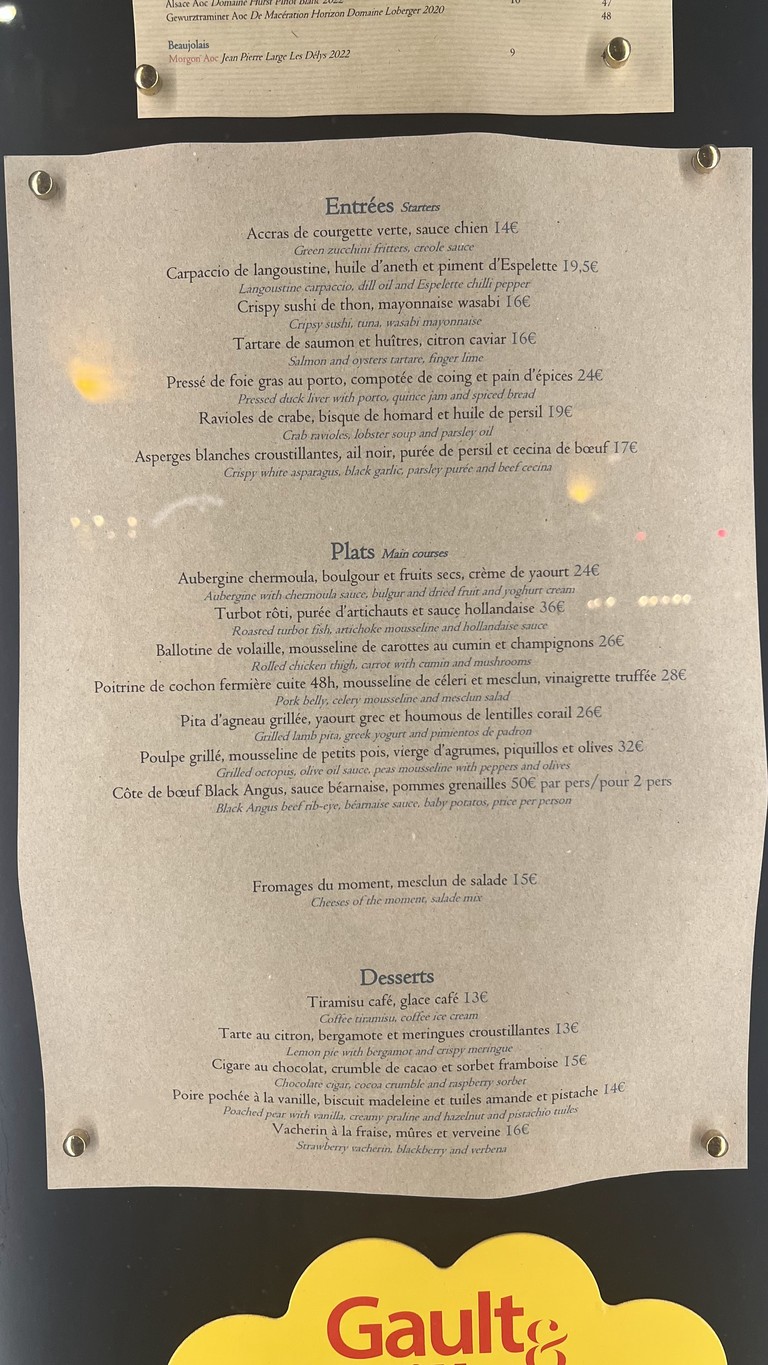 Le Comptoir des Fables menu 2