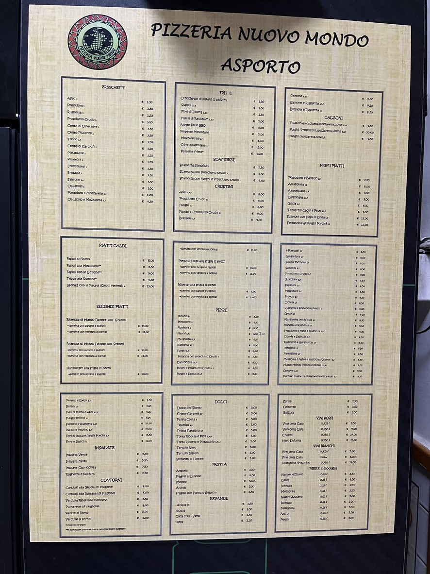 Nuovo Mondo menu 1