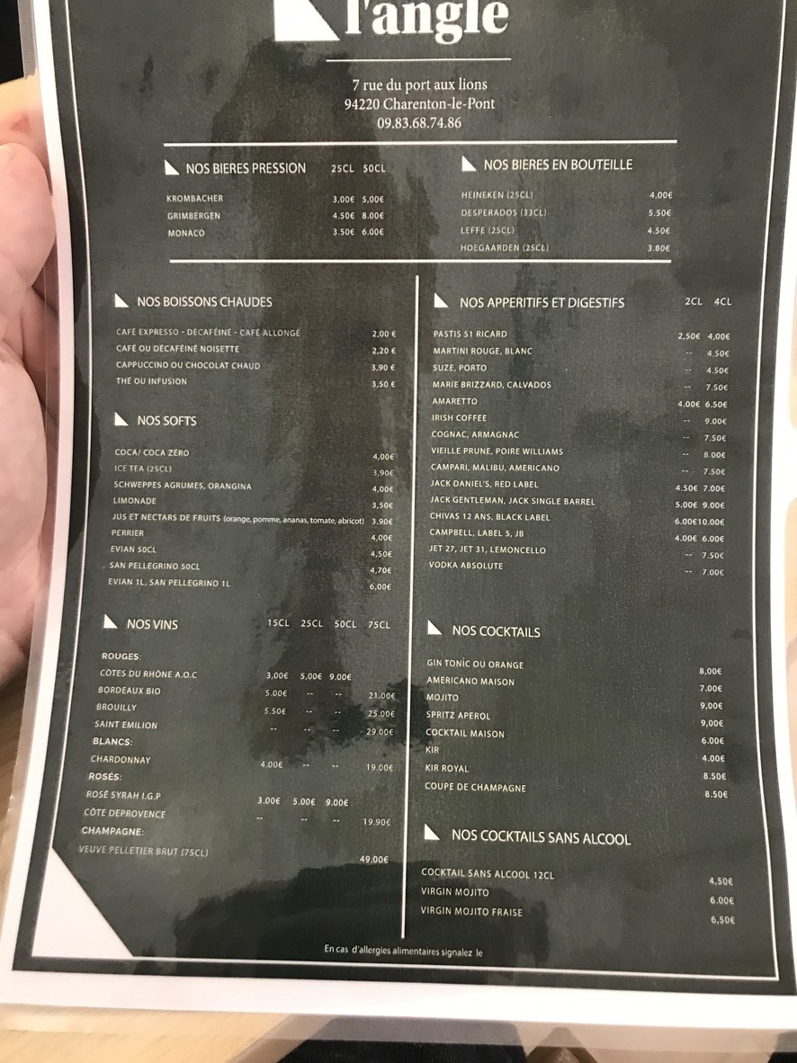 Bistrot de l'Angle menu 2