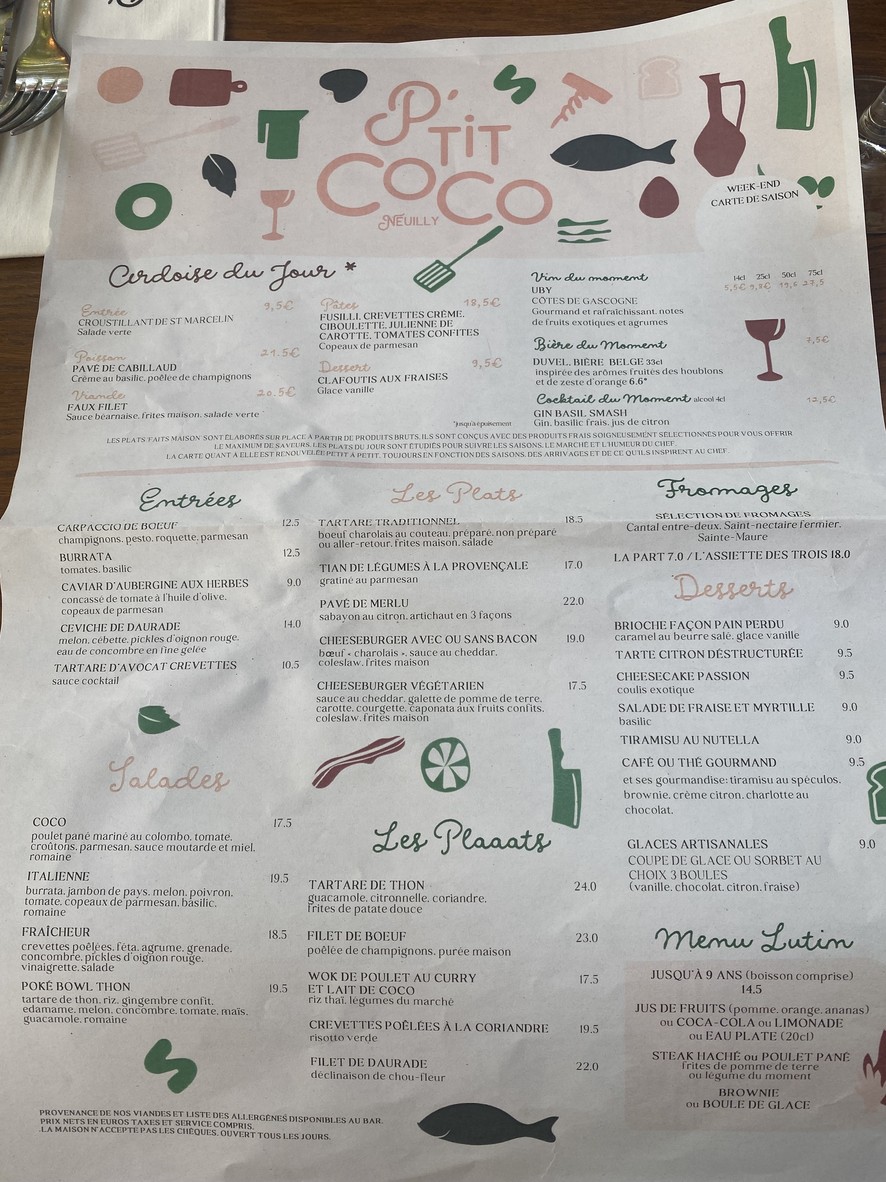 P'tit Coco Neuilly menu 1