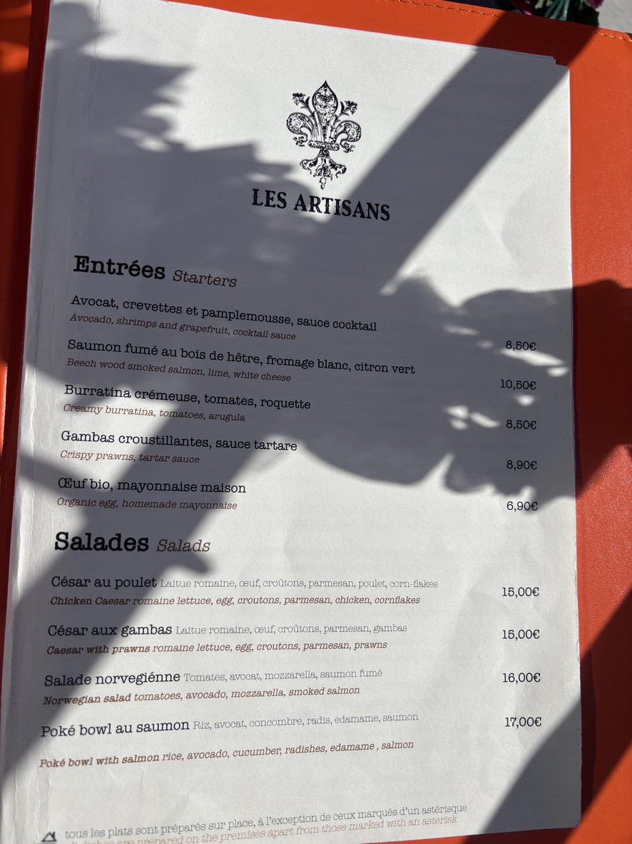 Restaurant LES ARTISANS menu 1