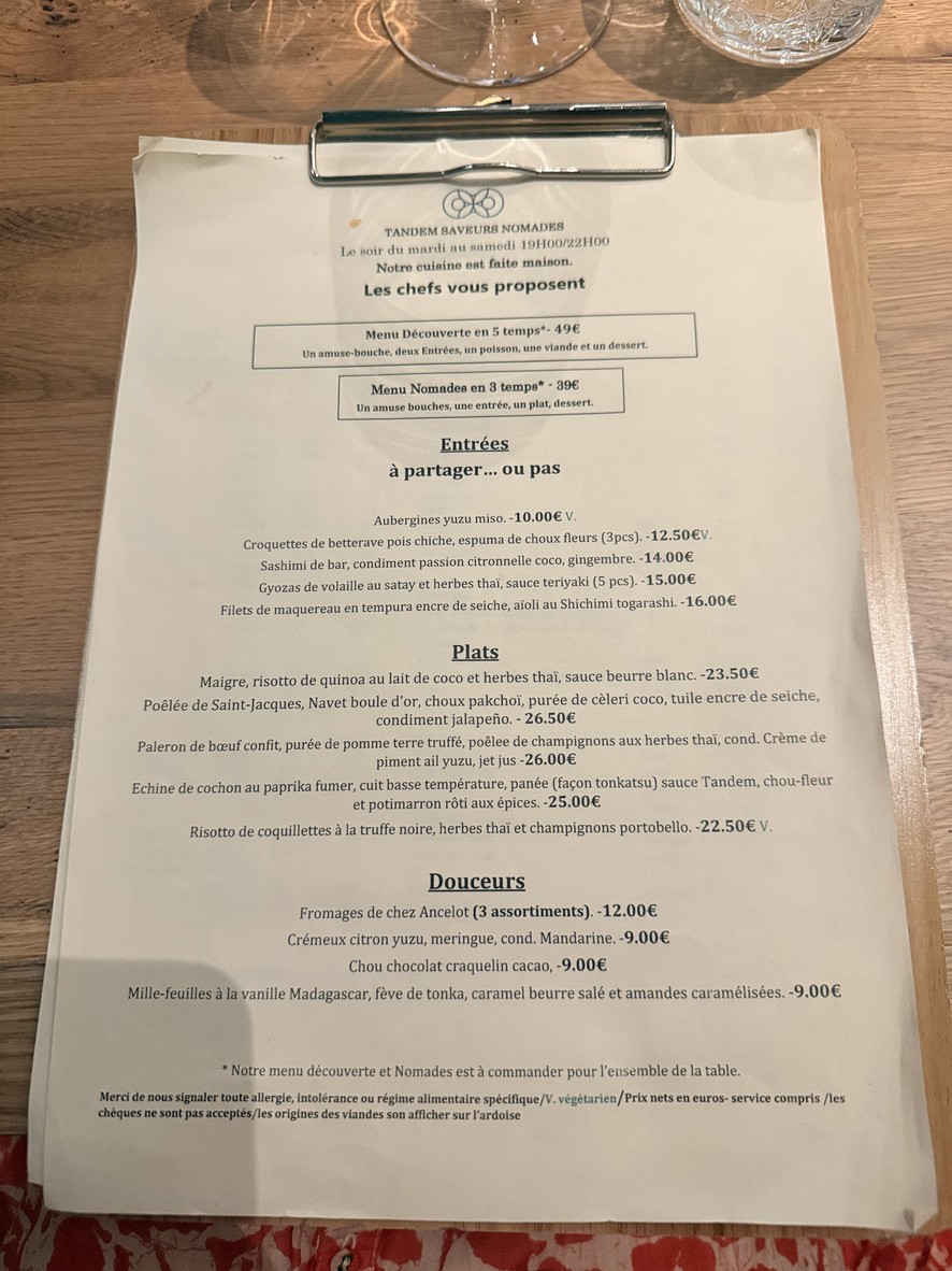 Tandem saveurs nomades menu 2