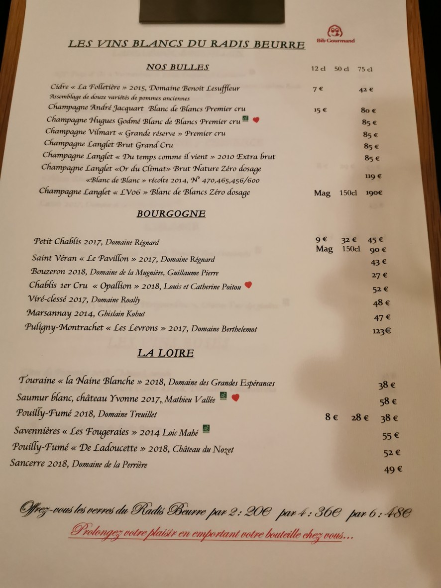Le Radis Beurre menu 2