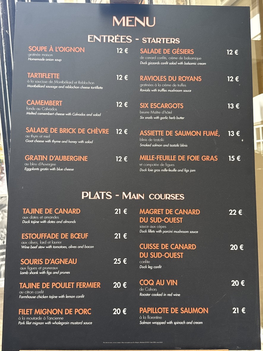 La Jacobine menu 1