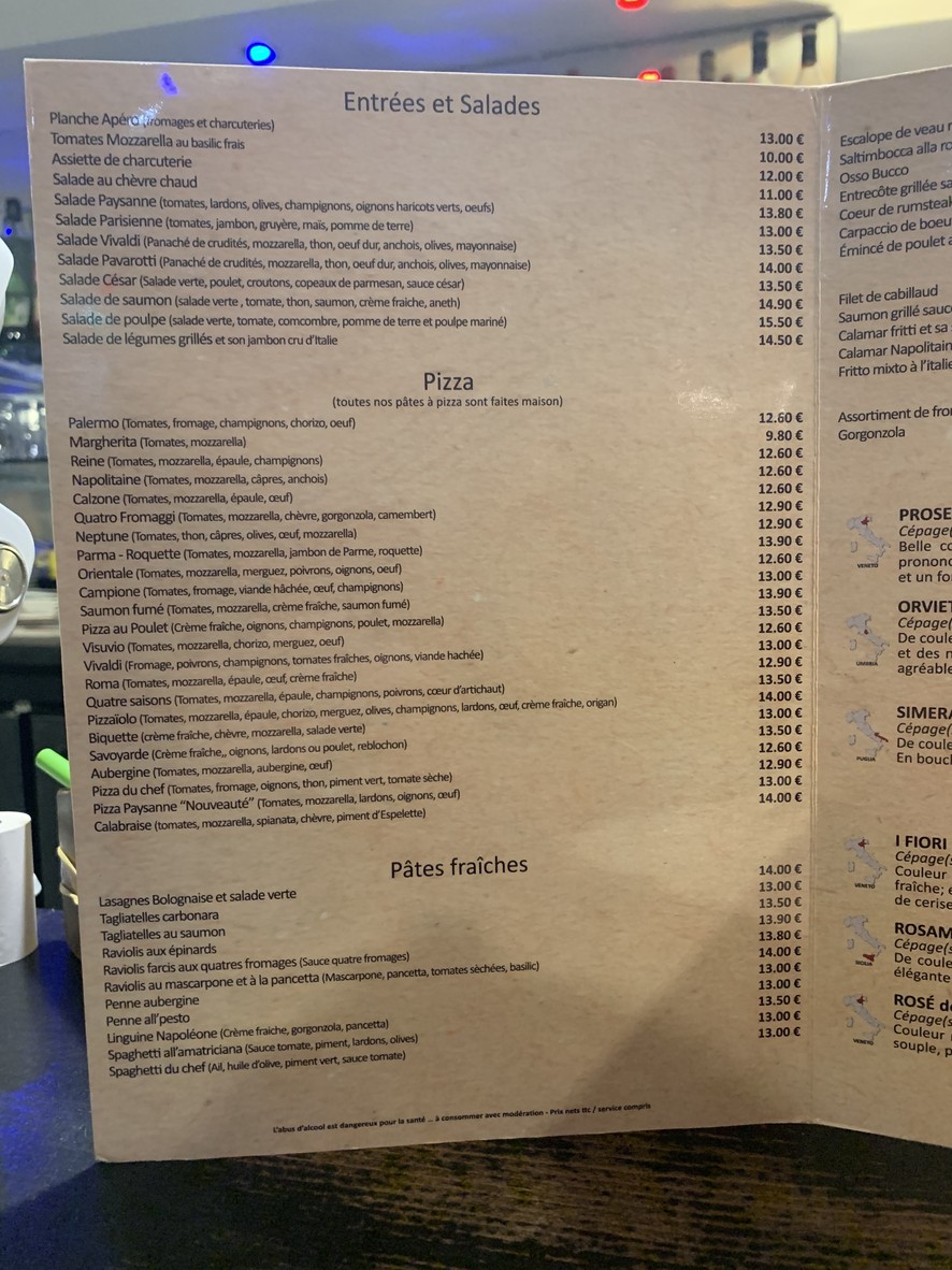 Le Vivaldi menu 1
