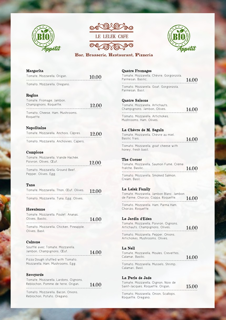 Le Lelek Café menu 1