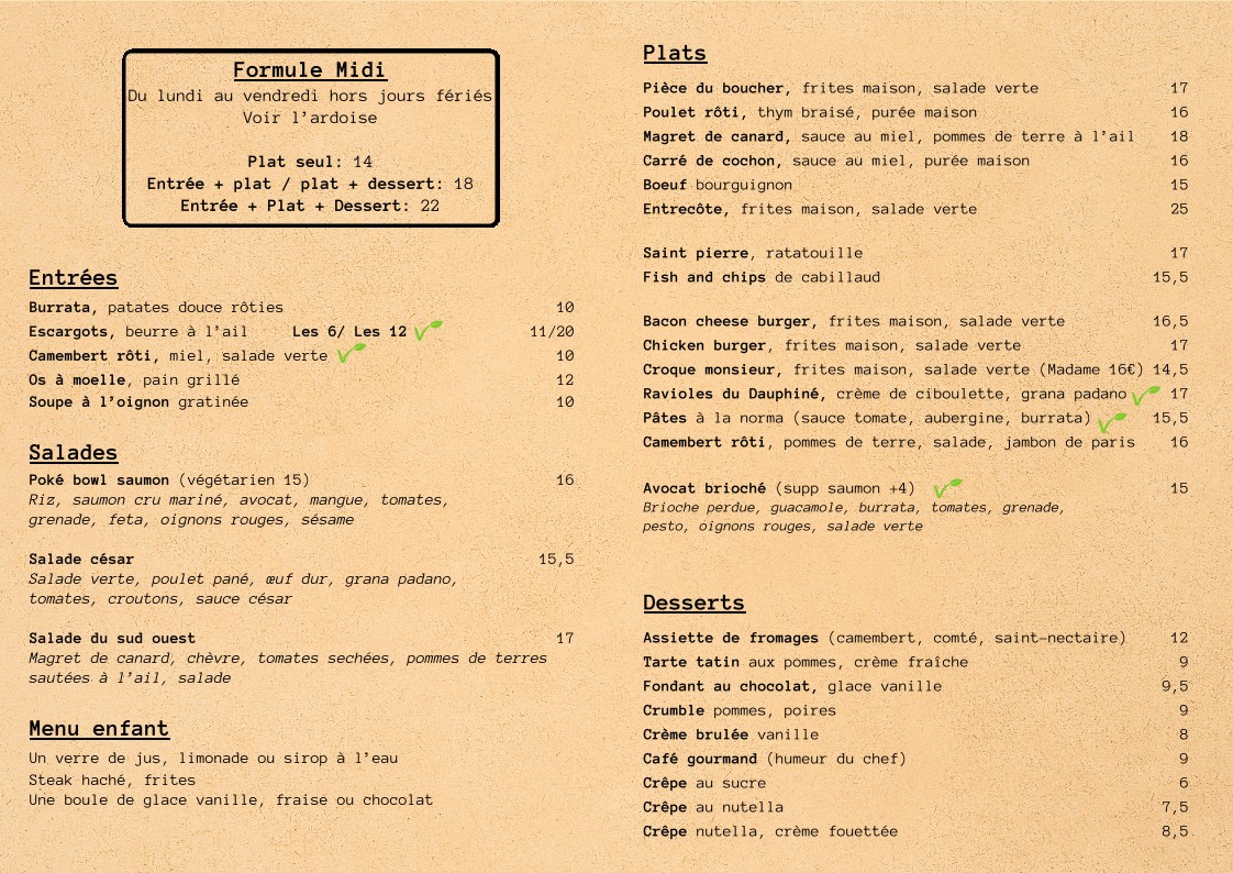AU PÈRE FOUETTARD menu 1