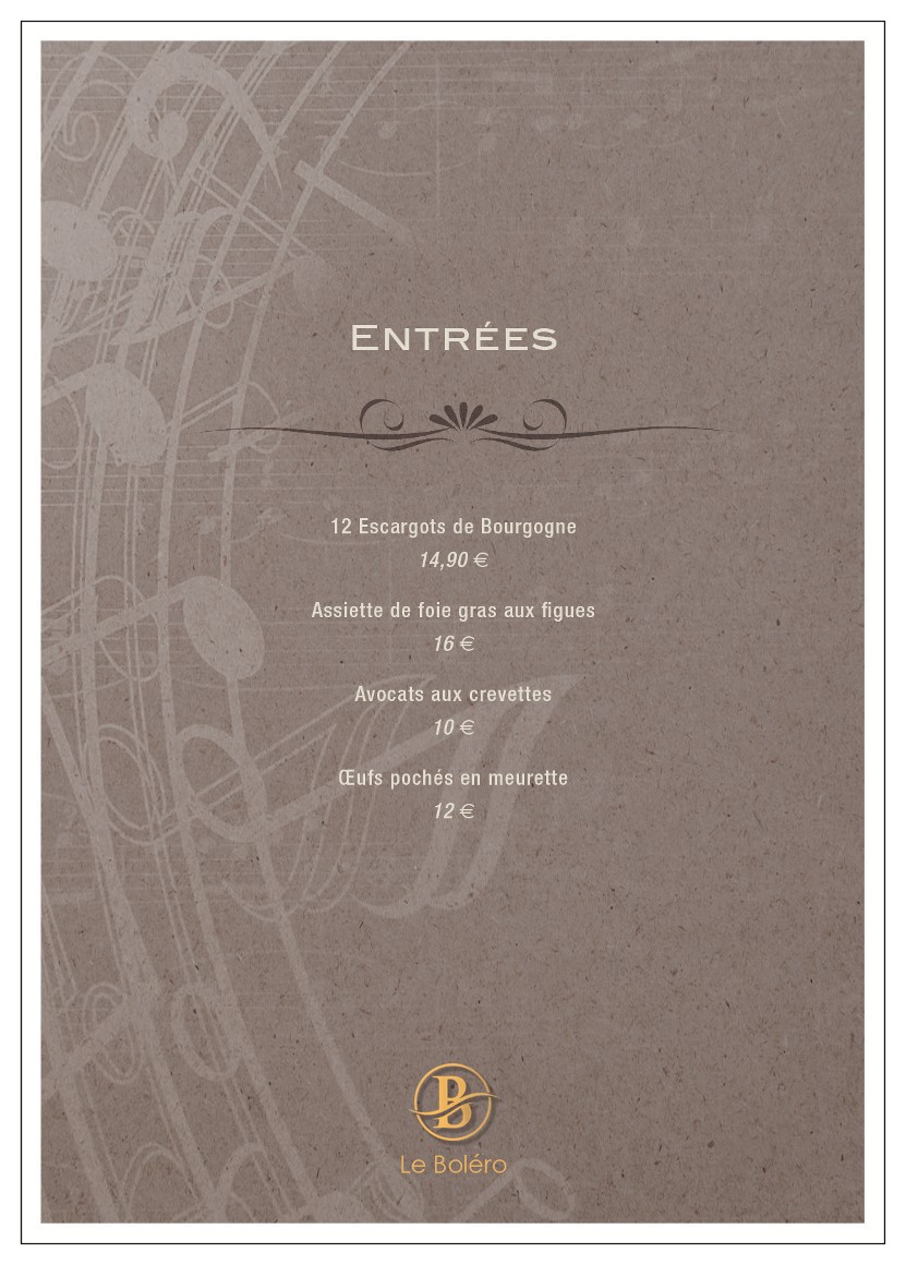 Le Boléro de Ravel menu 1