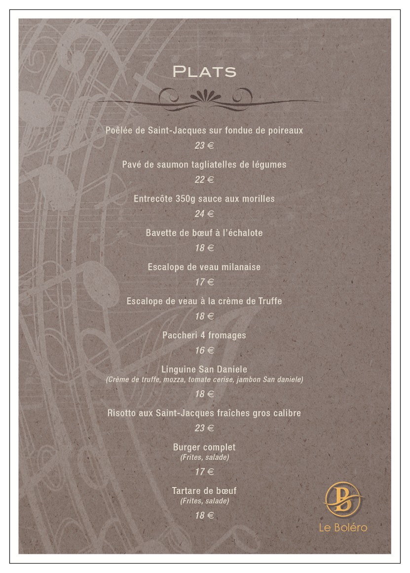 Le Boléro de Ravel menu 3