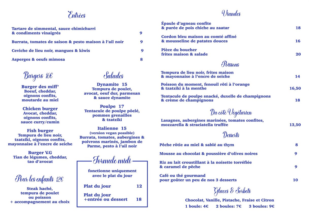 Les Frères Laumière menu 1