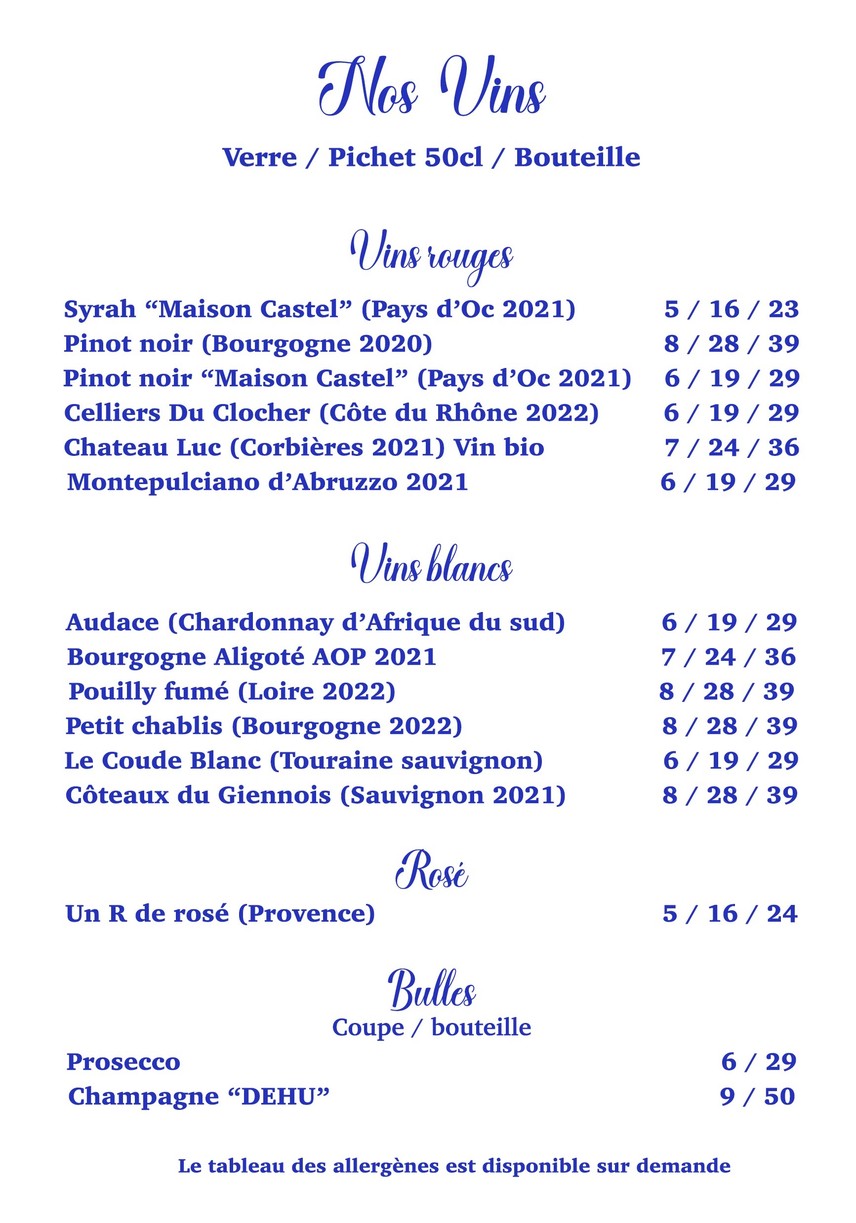 Les Frères Laumière menu 4