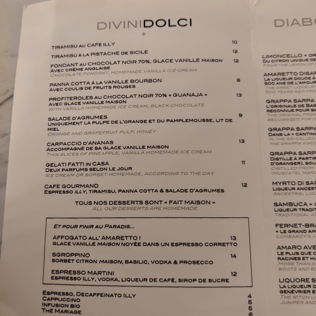 La Divina Commedia menu 2