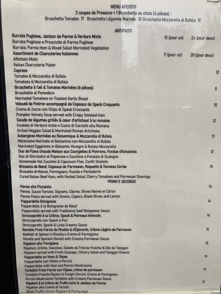Salento Marais menu 1