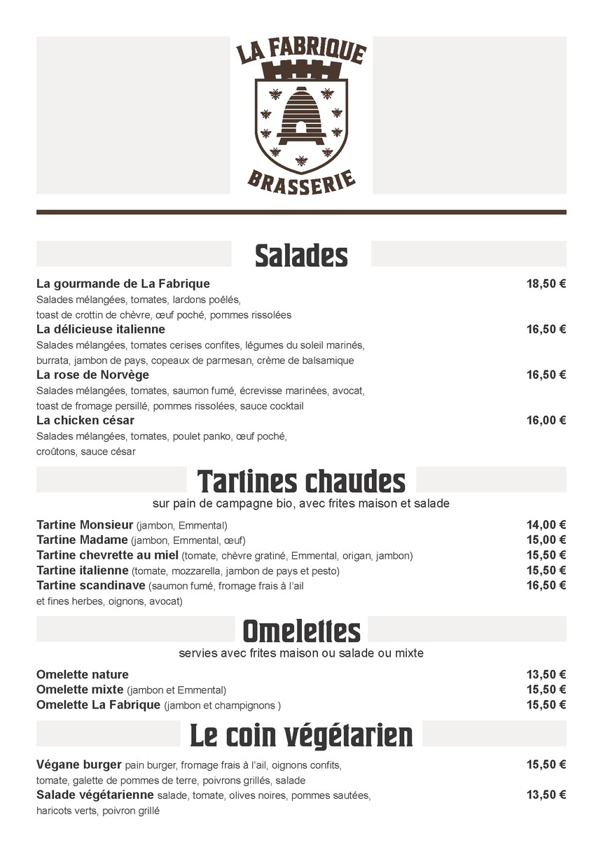 La Fabrique menu 3