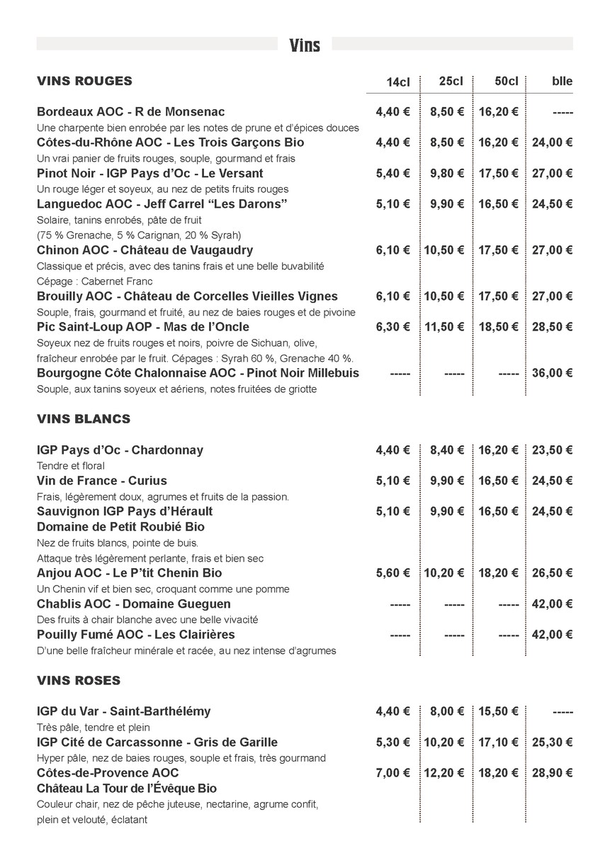 La Fabrique menu 7