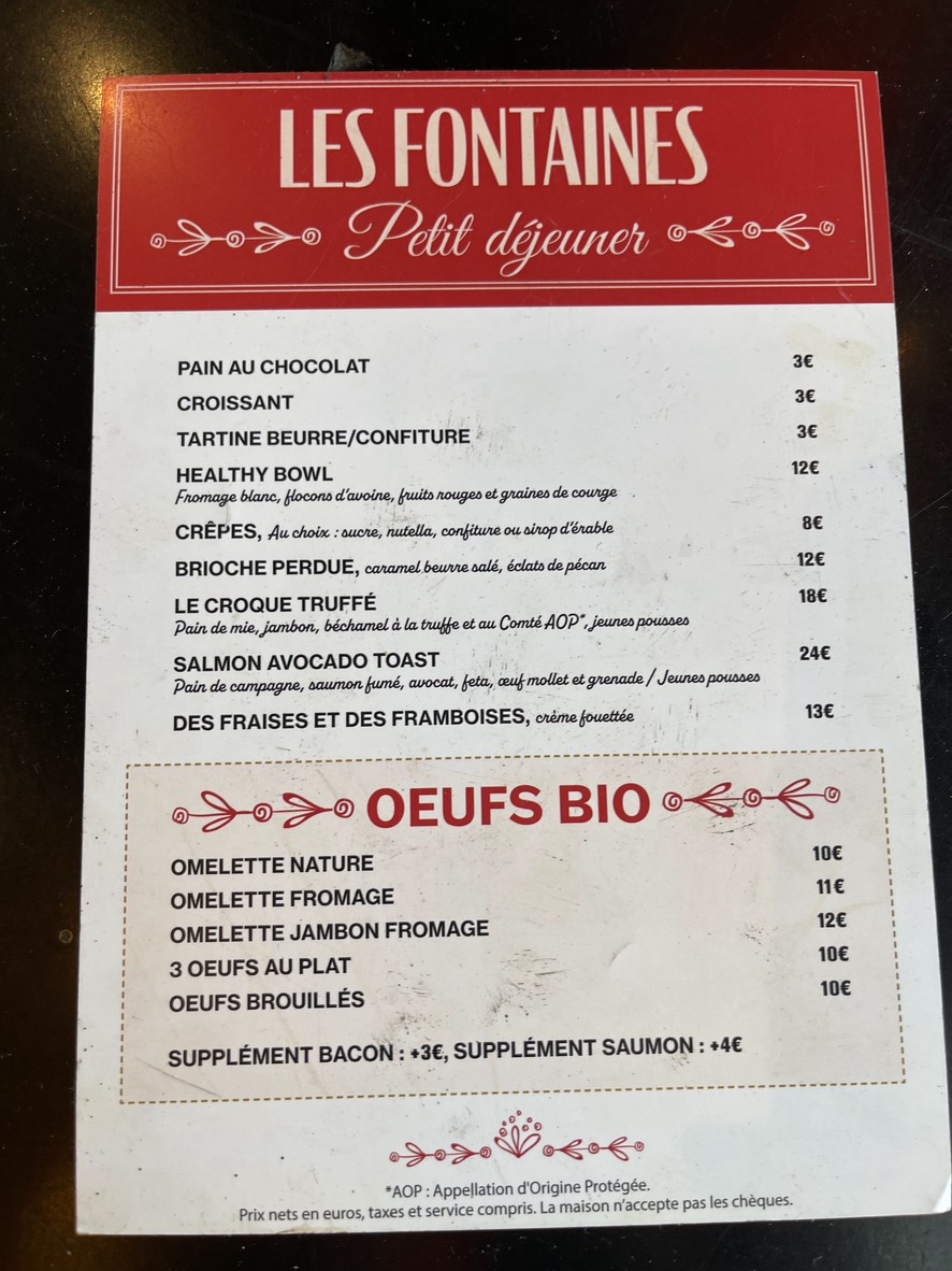 Les Fontaines menu 2
