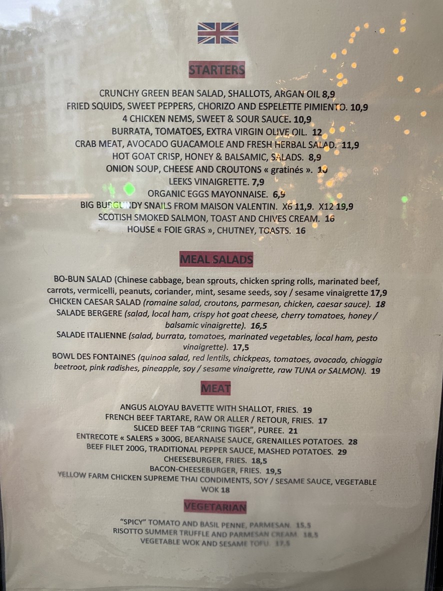 Les Fontaines menu 4