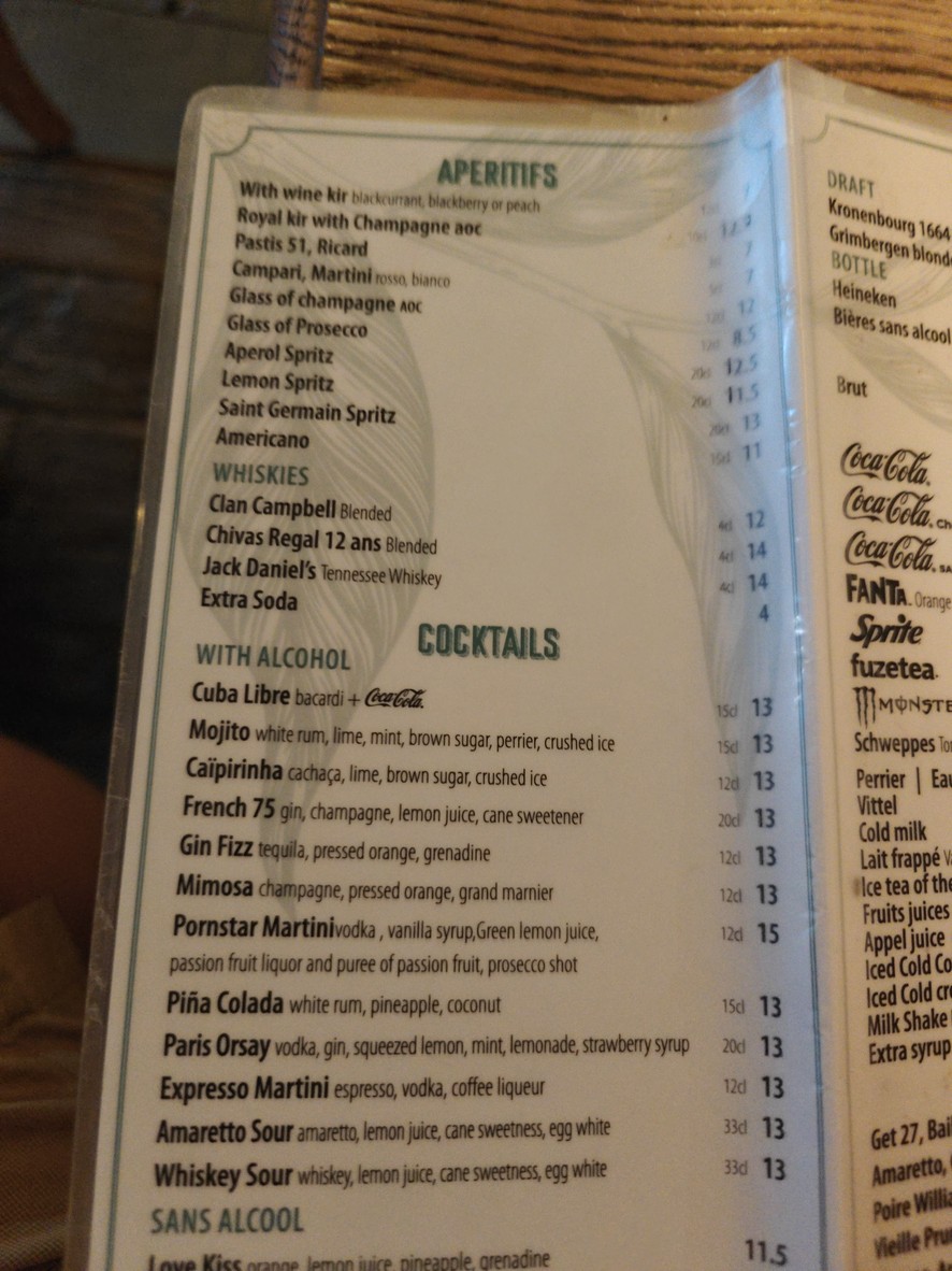 Le Paris Orsay menu 2