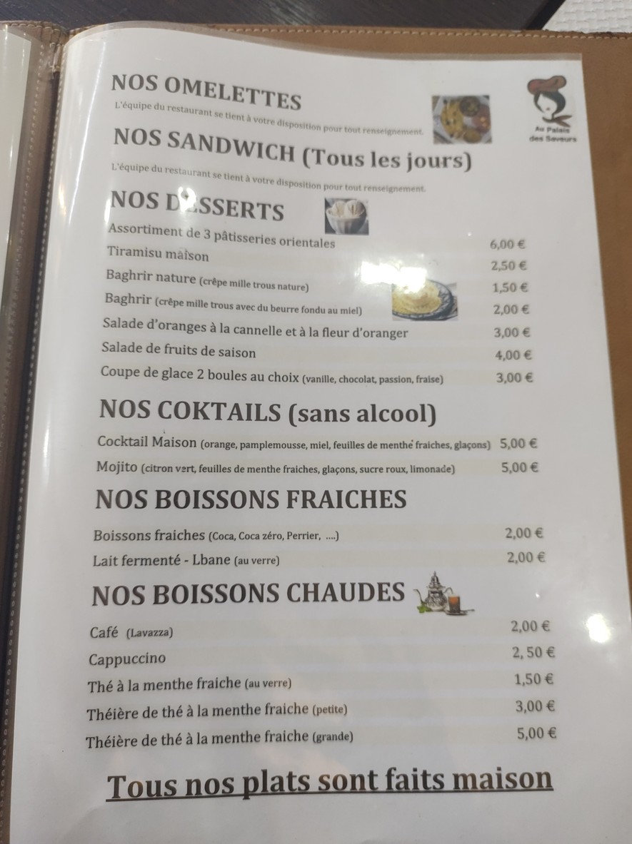 AU PALAIS DES SAVEURS menu 2