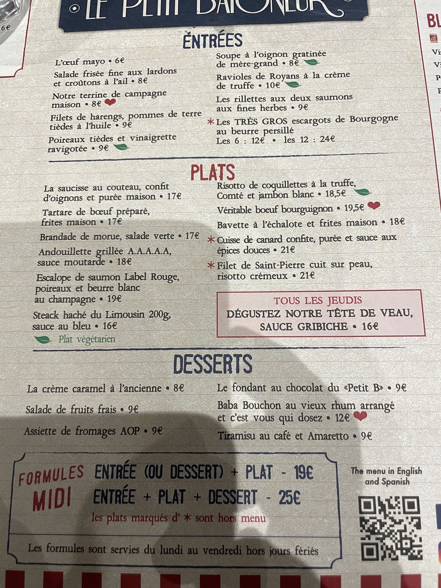 Le Petit Baigneur menu 2