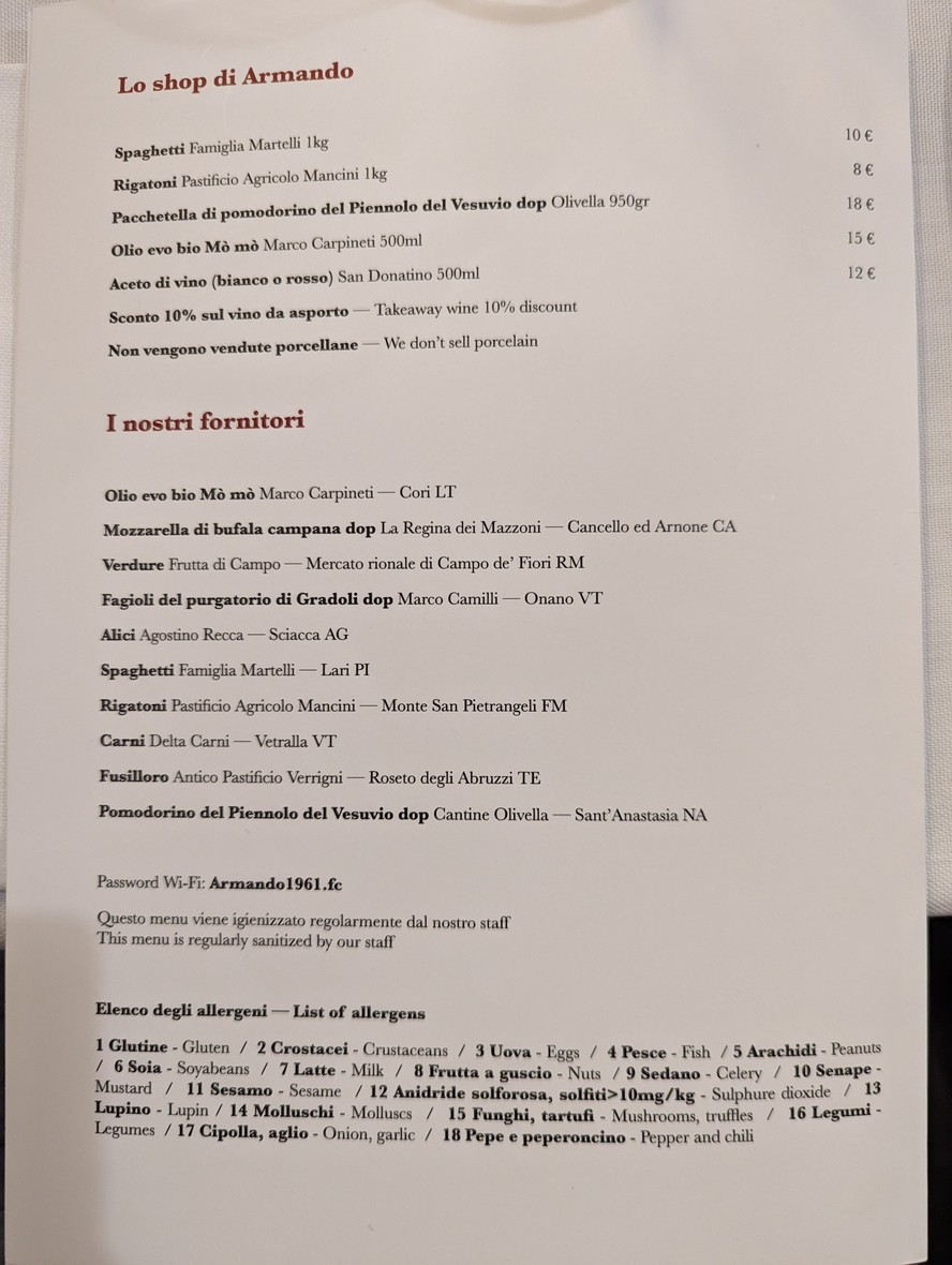 Armando al Pantheon menu 6