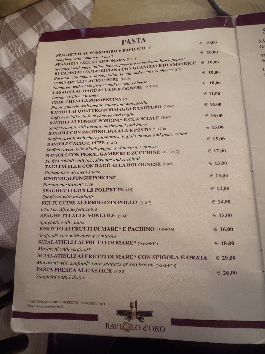 Raviolo d'Oro menu 1