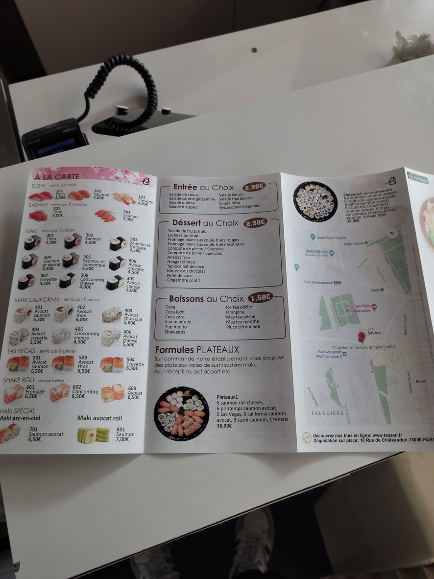 Saveurs Zen menu 2
