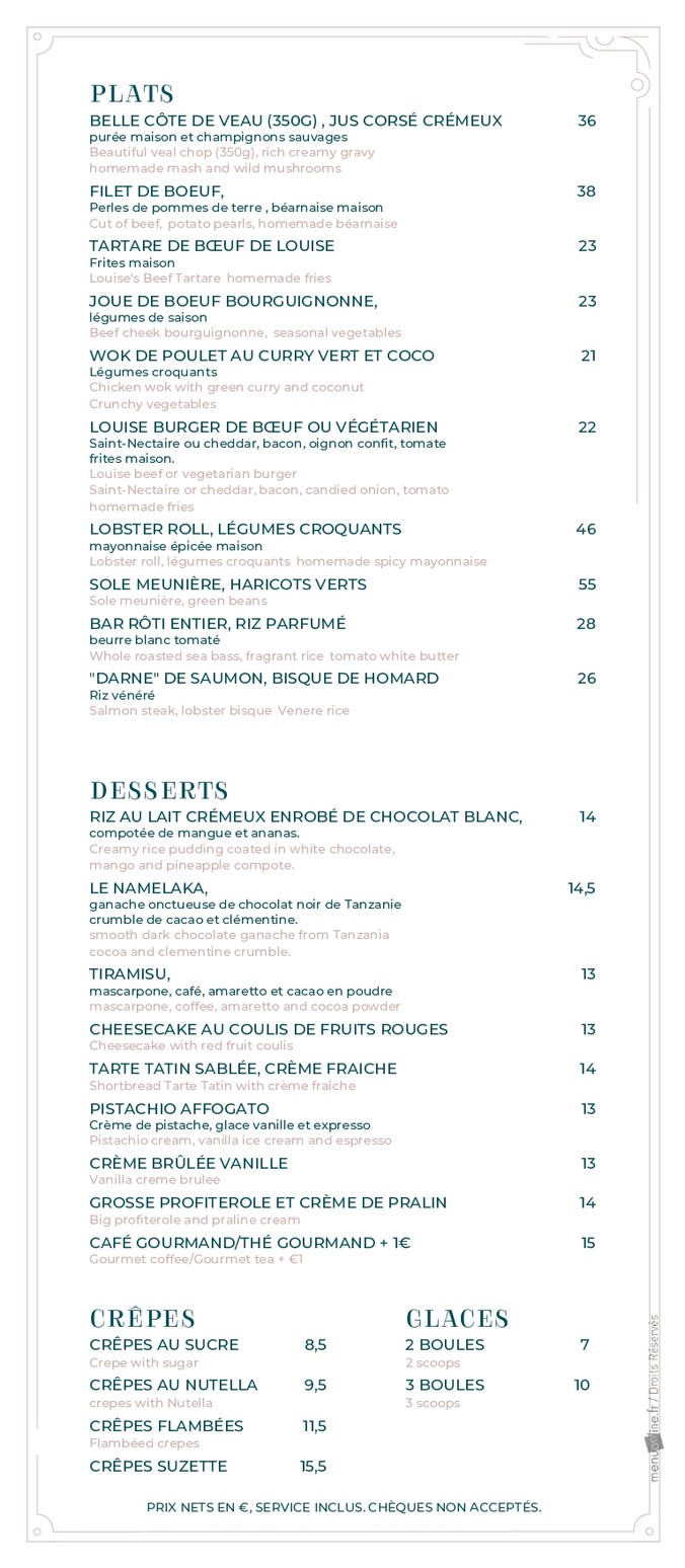 Cafe Louise menu 2
