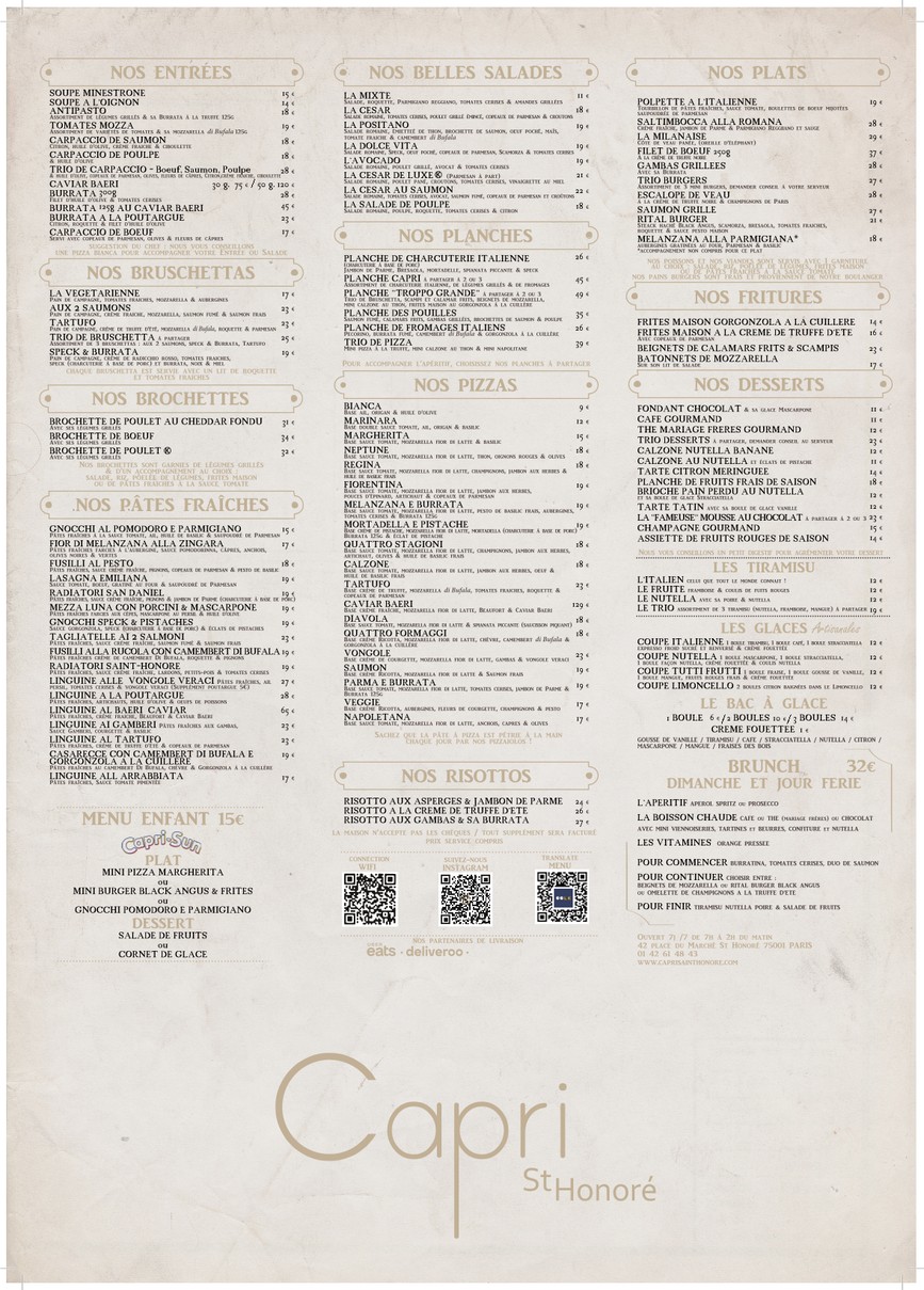 Capri Saint-Honoré menu 1