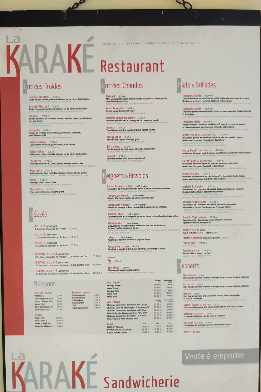 La Karaké menu 1