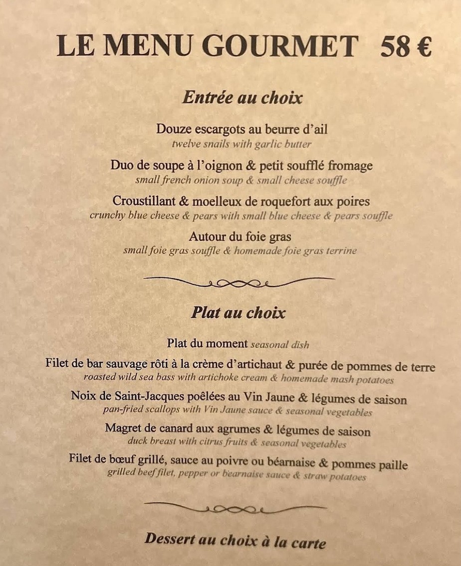 Le Soufflé menu 1