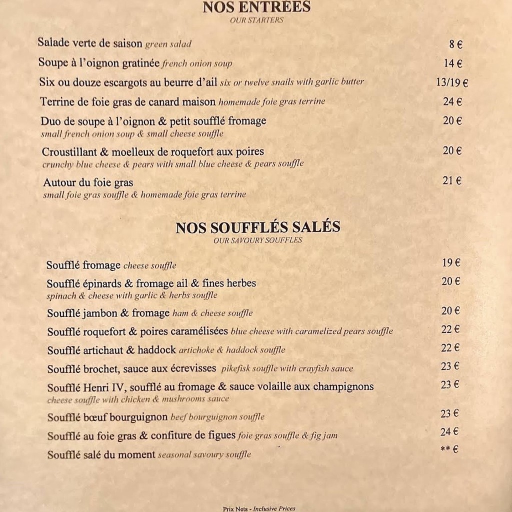 Le Soufflé menu 2