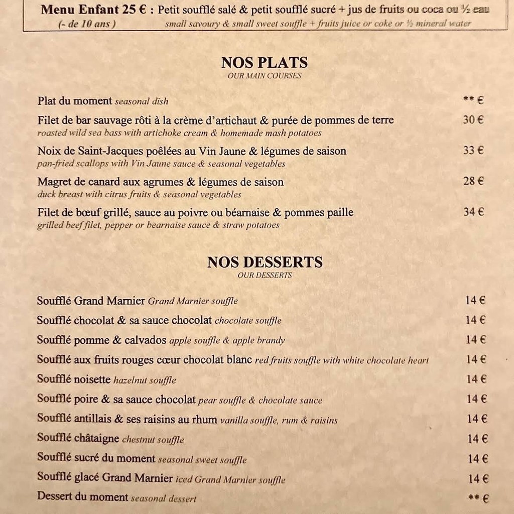 Le Soufflé menu 3