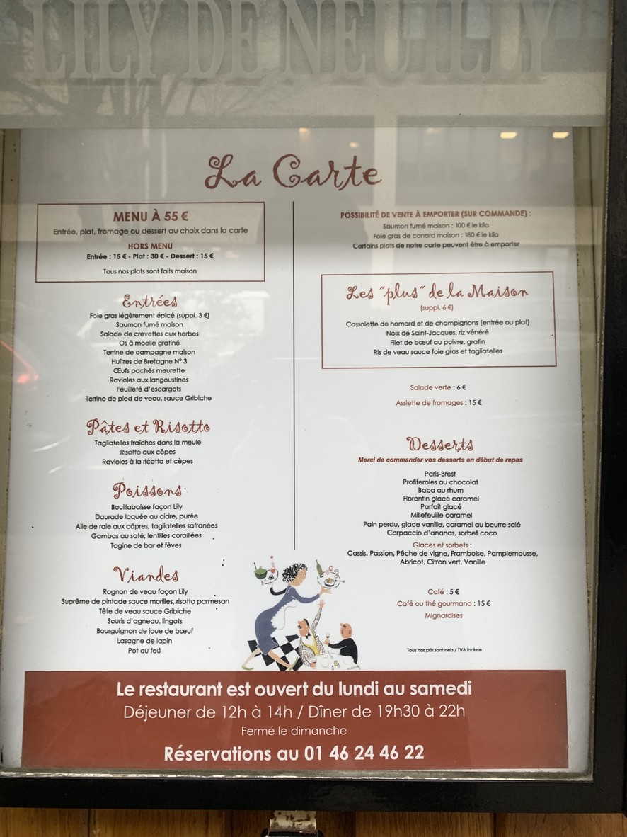 Lily de Neuilly menu 1
